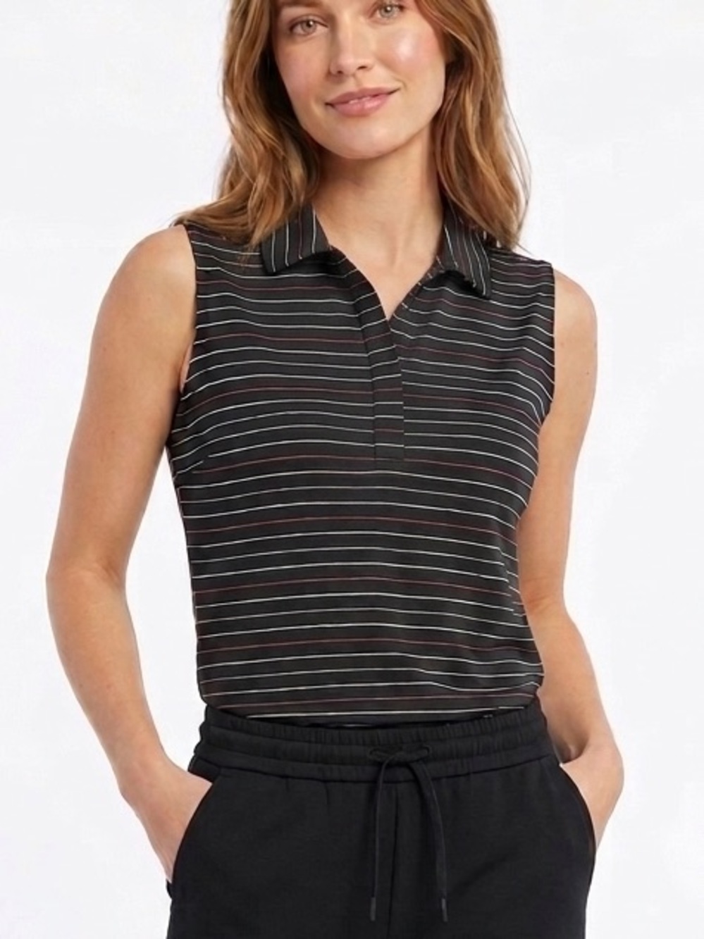 NIKE GOLF Black Striped Sleeveless Polo Shirt Top Tennis Dri Fit Size Medium